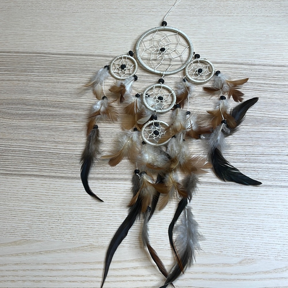 Bohemian Feather Brown Black Cream Dream Catcher